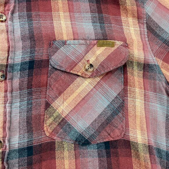 VOLCOM Shirt Men Medium M Red Brown Plaid Button Up Polo Shirt Long Sleeve Polo - Picture 3 of 11